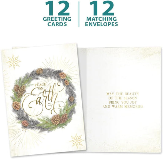 Tree-Free Greetings Christmas Cards 5 x 7 Inch, Pack of 12, Winter Pine Wreath - view 5