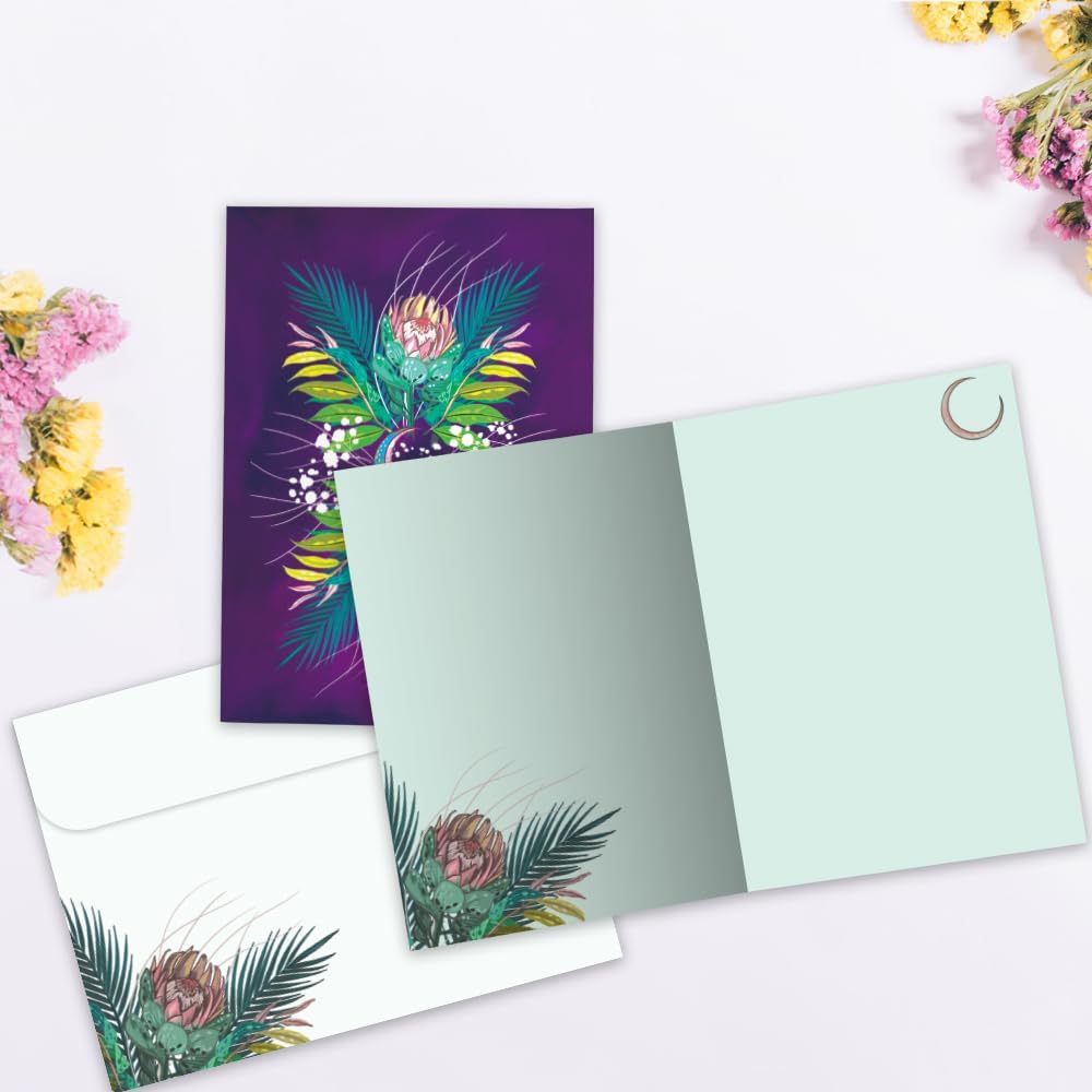 Tree-Free Greetings Blank Greeting Cards, Floral Moon, Pack of 2 — alternate product view