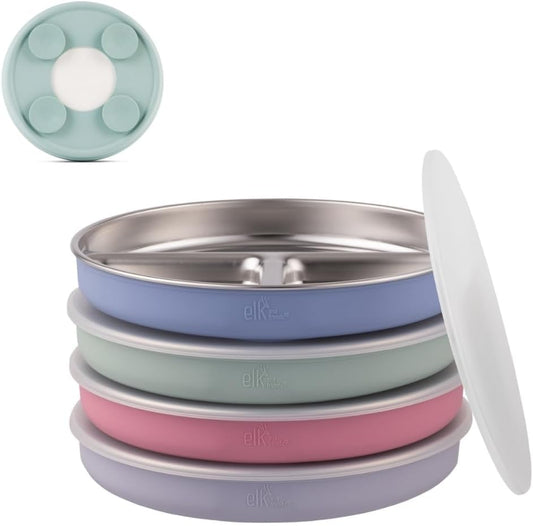Elk and Friends Stainless Steel Divided Plates with Lids, 7.8 Inch, 4 Pack