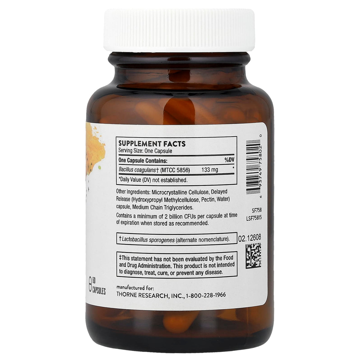 Thorne Bacillus Coagulans, 60 Capsules (133 mg per Capsule) — alternate product view