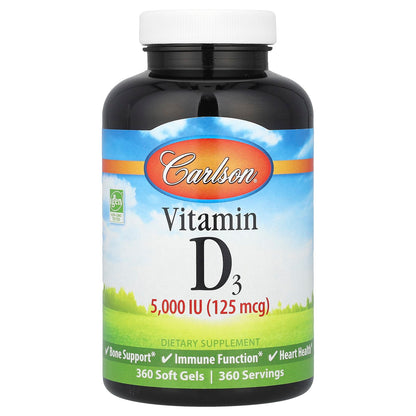 Carlson Vitamin D3 125 mcg (5,000 IU), 360 Softgels