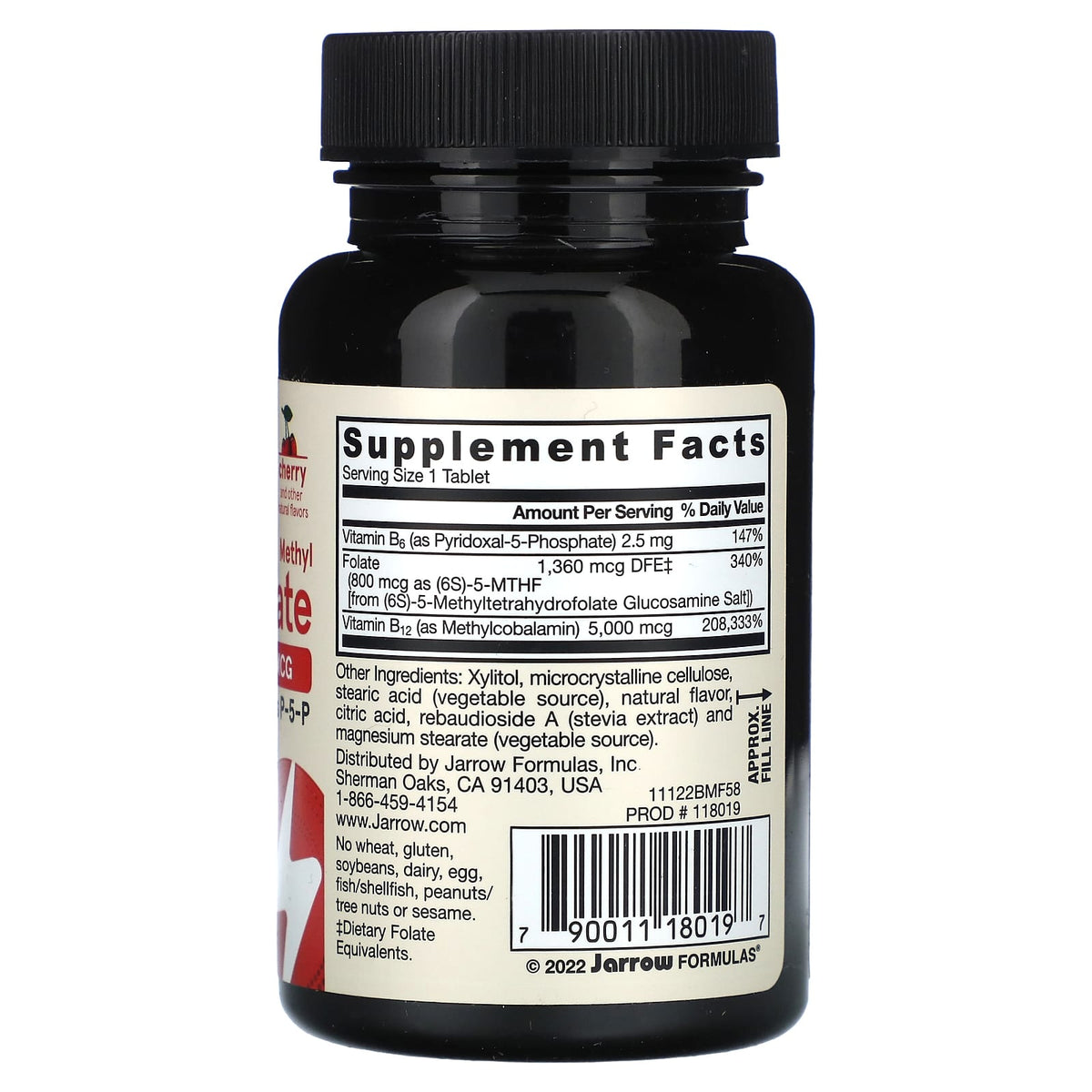 Jarrow Formulas Vegan Methyl B-12 & Methyl Folate, Cherry, 60 Chewable Tablets - view 2