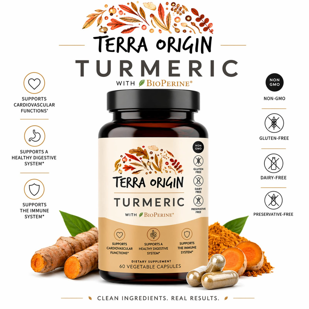 Terra Origin Turmeric with BioPerine, 60 Vegetable Capsules - view 3