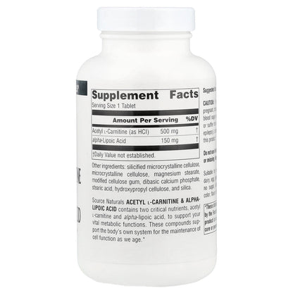 Source Naturals Acetyl L-Carnitine & Alpha-Lipoic Acid, 120 Tablets - view 2