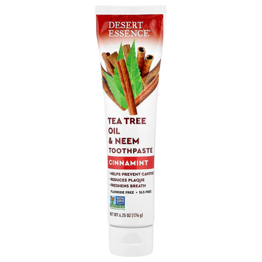 Desert Essence Tea Tree Oil & Neem Toothpaste, Cinnamint, 176 g