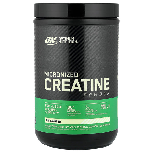 Optimum Nutrition Micronized Creatine Powder, Unflavoured, 600 g (1.32 lb)