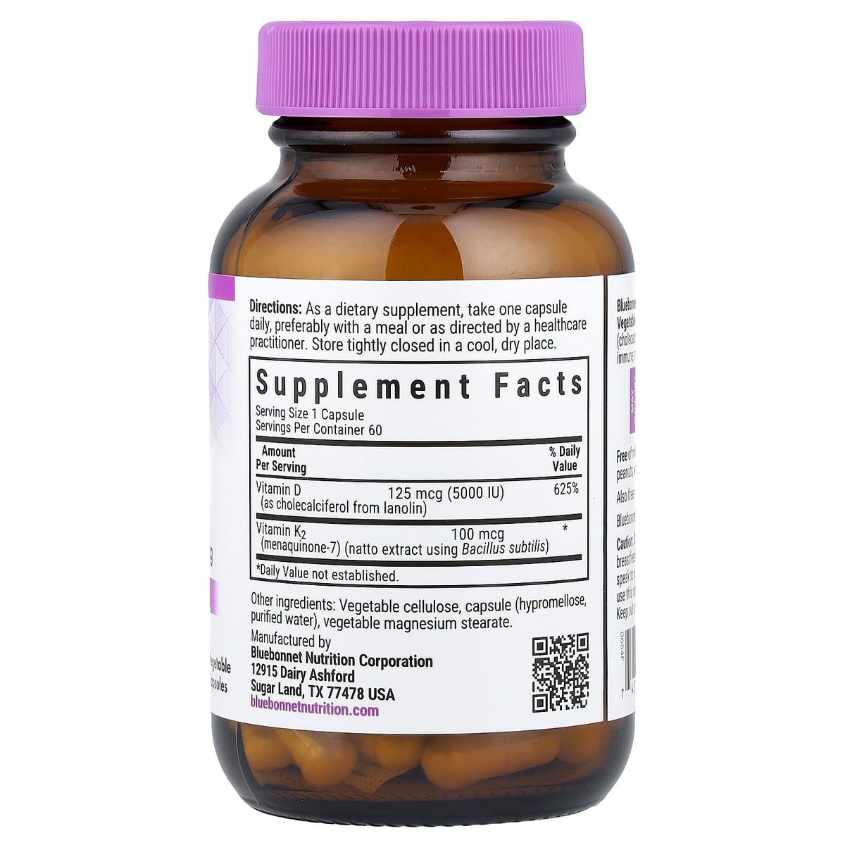 Bluebonnet Vitamin D3 & K2, 60 Vegetable Capsules - view 2