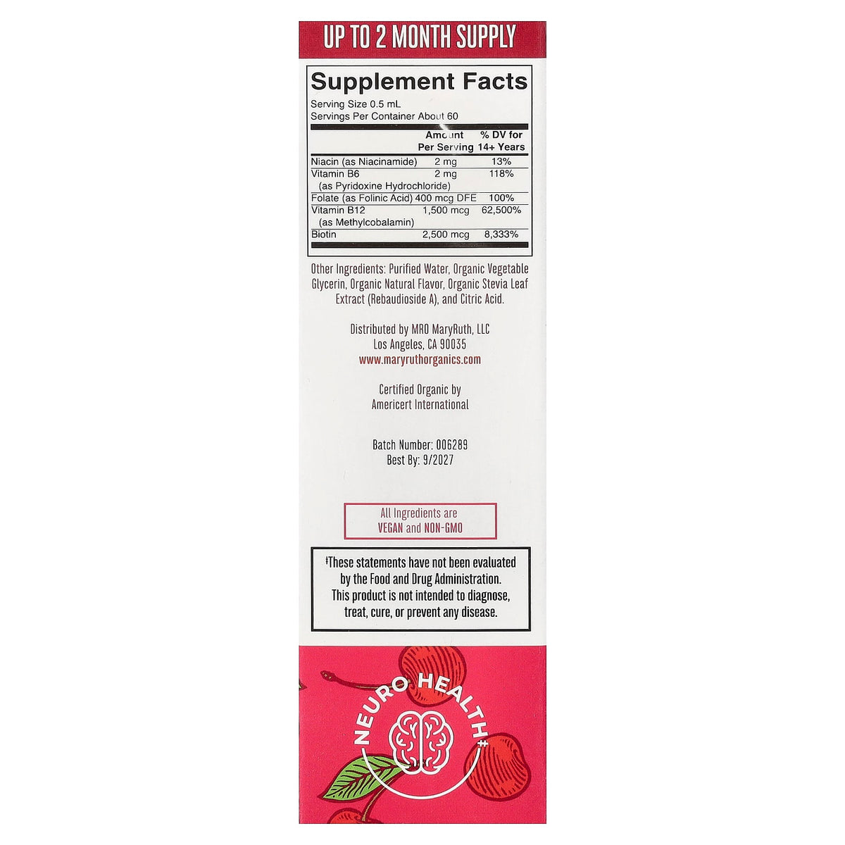 MaryRuth's Vegan B Complex Liquid Drops, Cherry, 30 ml (1 fl oz) - view 2