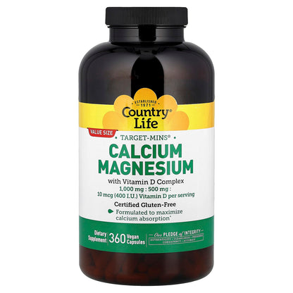 Country Life Target-Mins Calcium Magnesium Vitamin D Complex, 360 Vegan Capsules