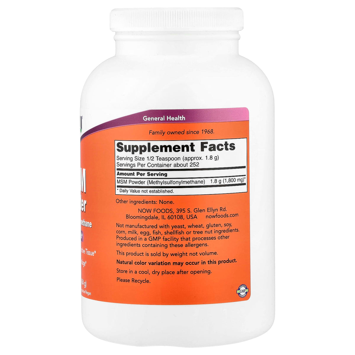 NOW Foods MSM Powder 454 g (1 lb) - view 2
