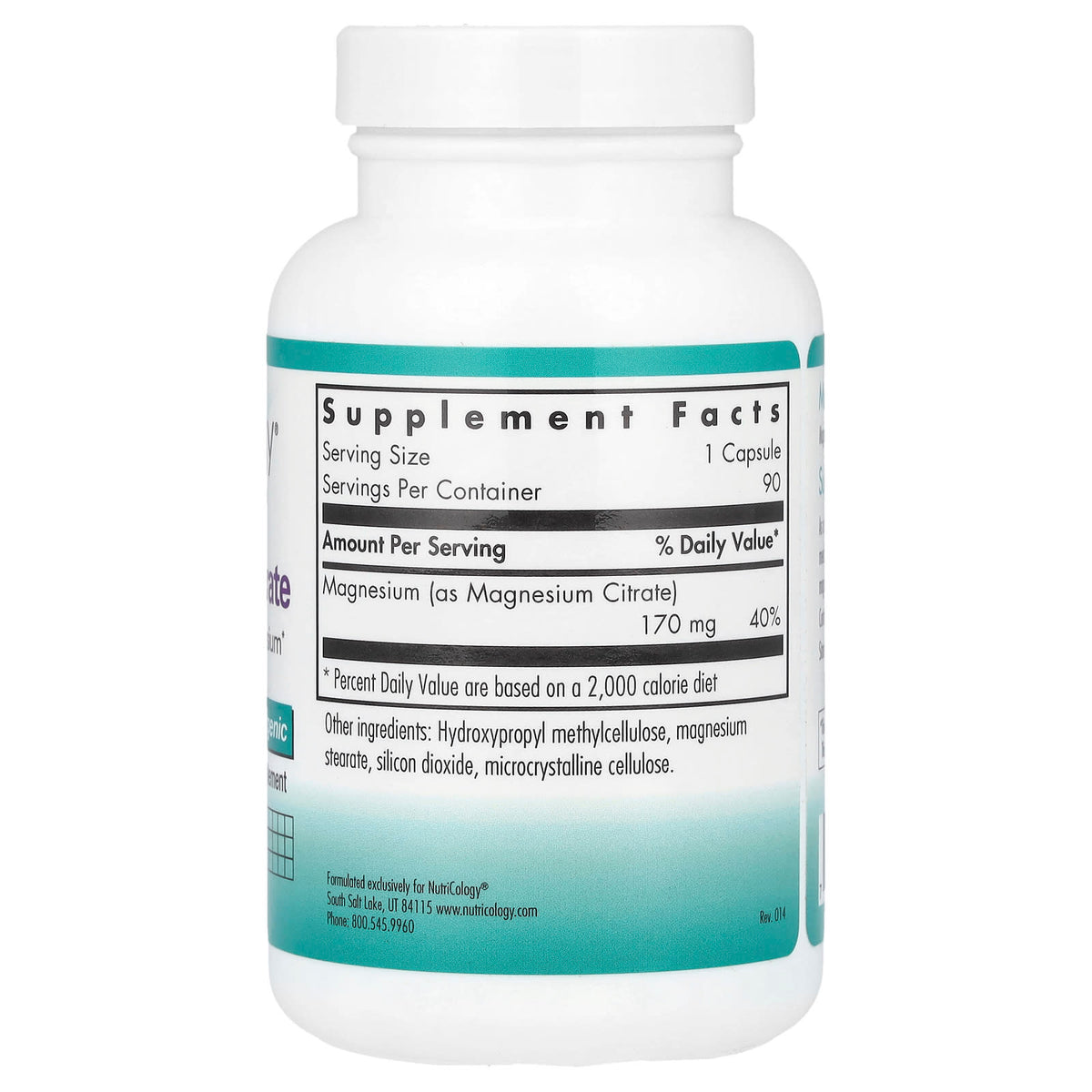 Nutricology Magnesium Citrate, 170 mg per Capsule, 90 Vegetarian Capsules - view 2