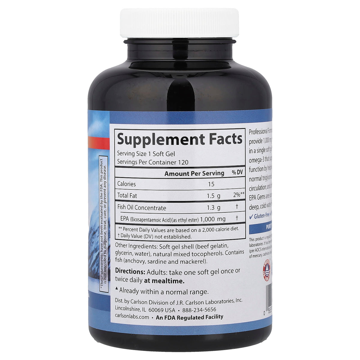 Carlson Elite EPA Gems 1,000 mg, 120 Soft Gels - view 2