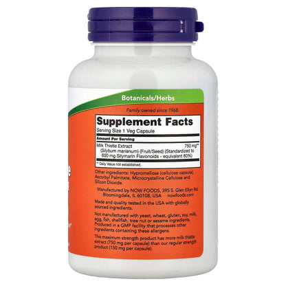 NOW Foods Milk Thistle Extract, 750 mg, 90 Veg Capsules - view 2