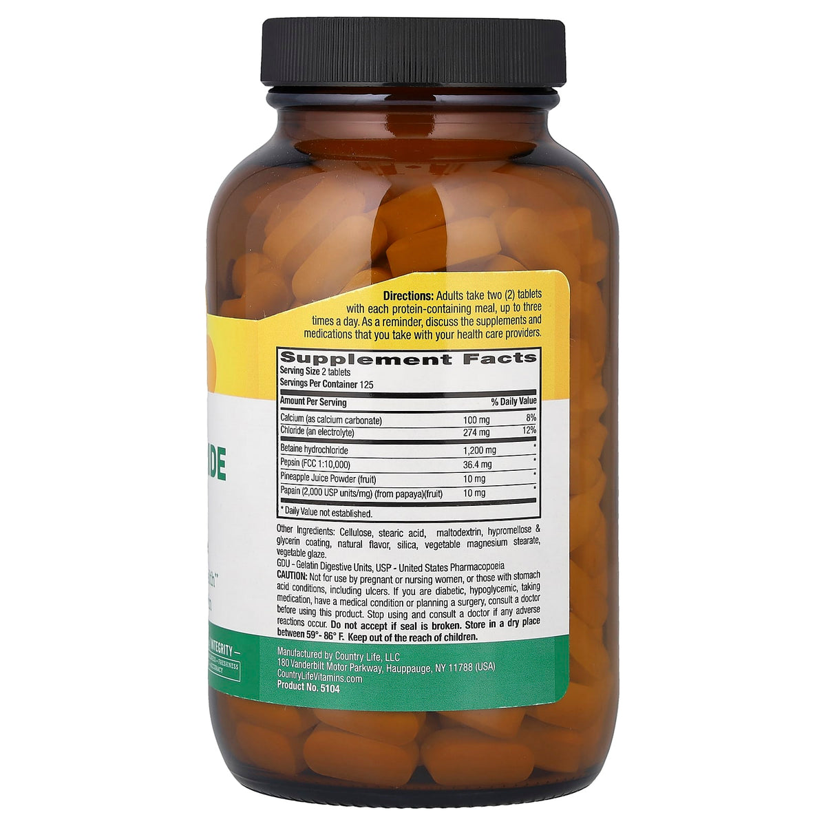 Country Life Betaine Hydrochloride with Pepsin, 250 Tablets - view 2