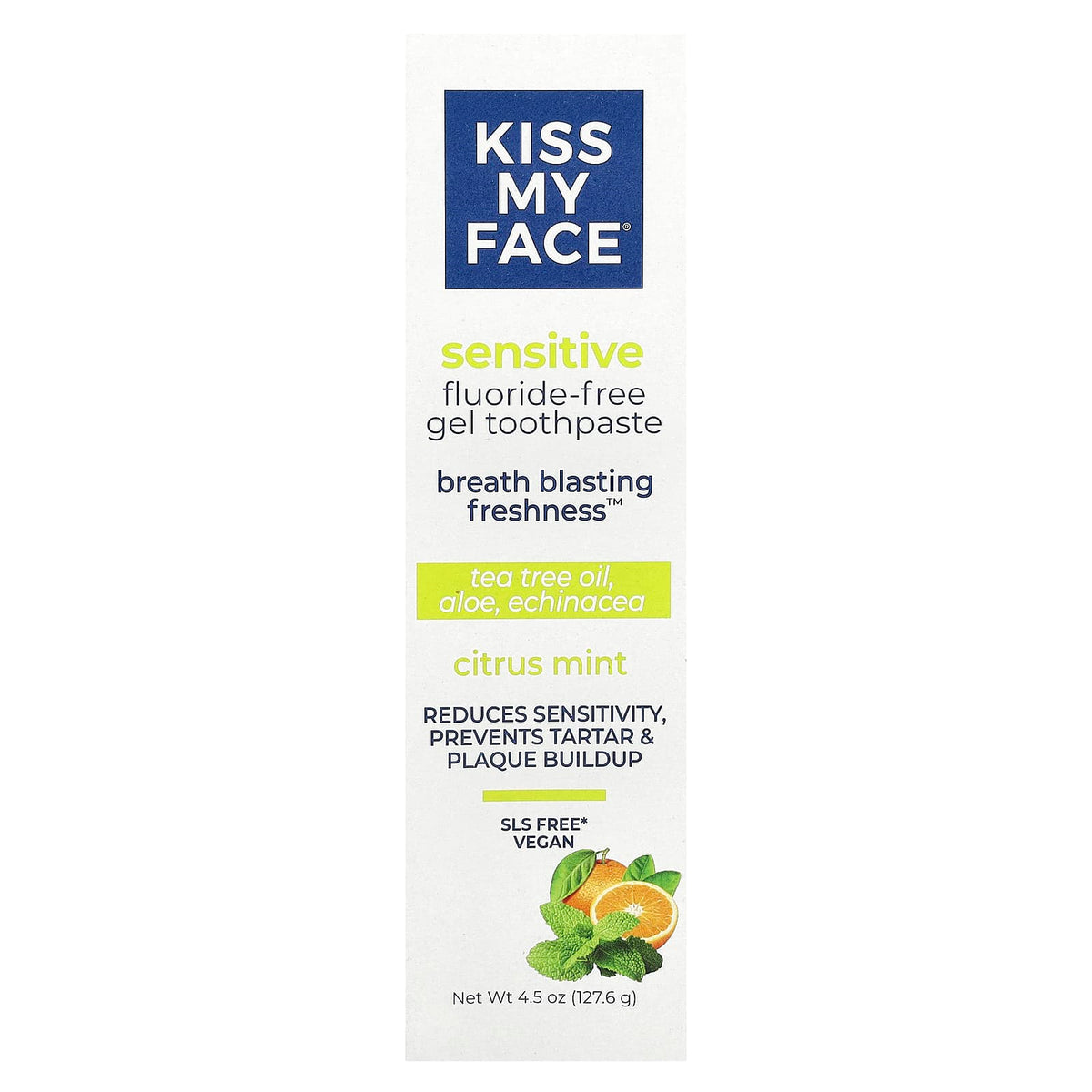 Kiss My Face Sensitive Fluoride-Free Gel Toothpaste, Citrus Mint, 127.6 g — alternate product view