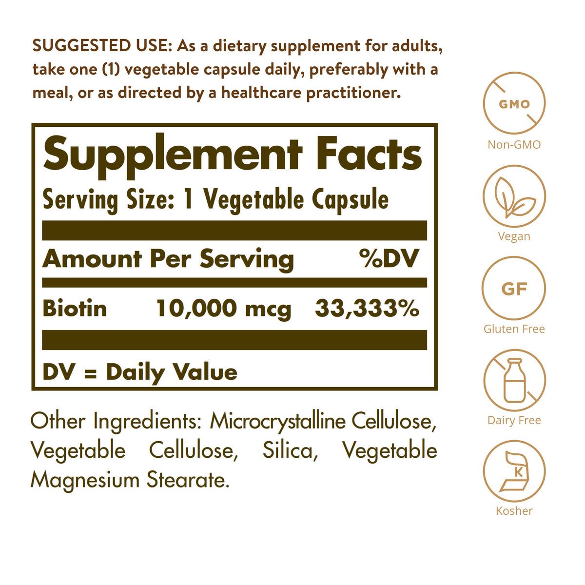 Solgar Super High Potency Biotin, 10,000 mcg, 120 Vegetable Capsules - view 4