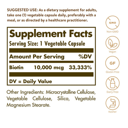 Solgar Super High Potency Biotin, 10,000 mcg, 120 Vegetable Capsules - view 4
