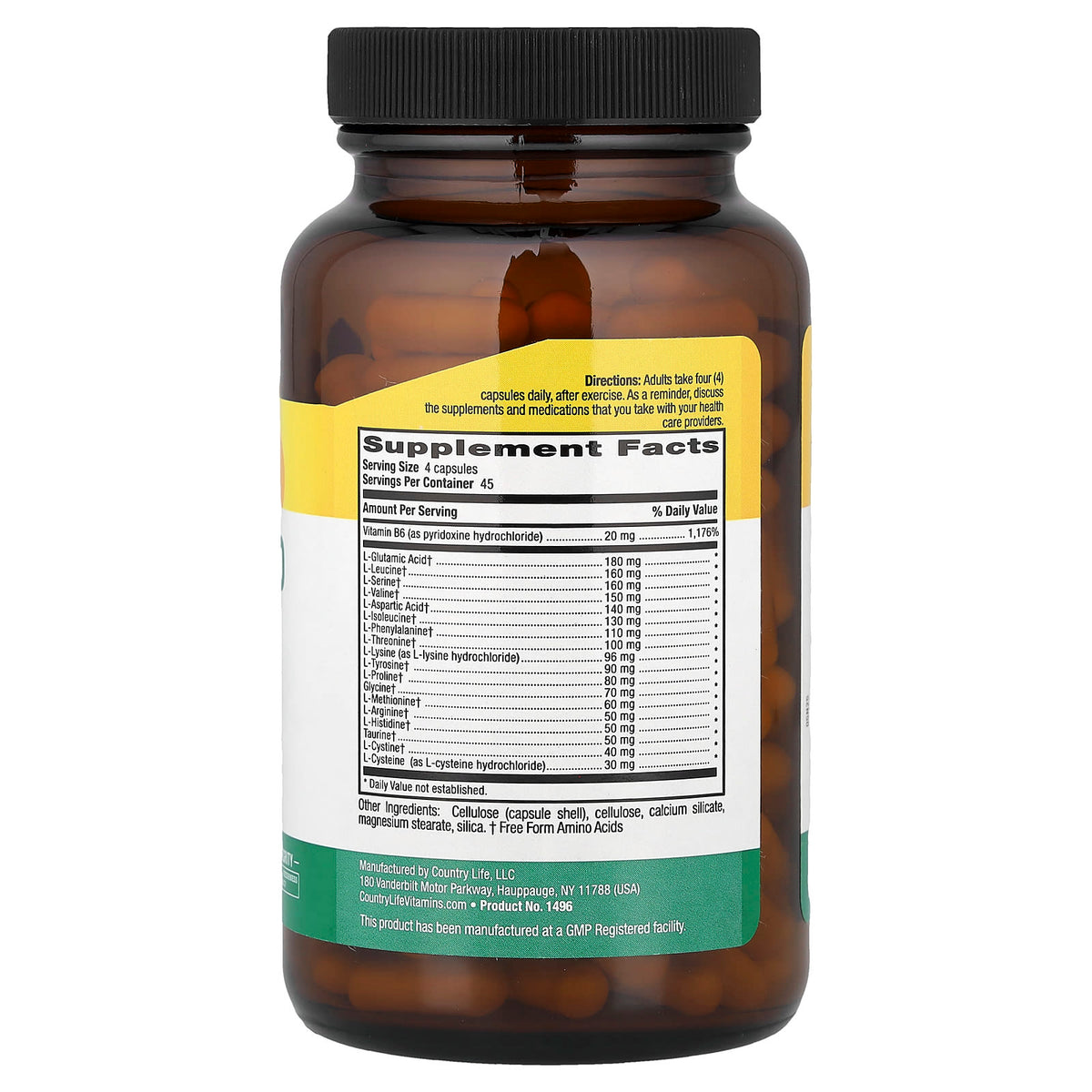 Country Life Max-Amino Caps with Vitamin B-6, 180 Vegetarian Capsules — alternate product view