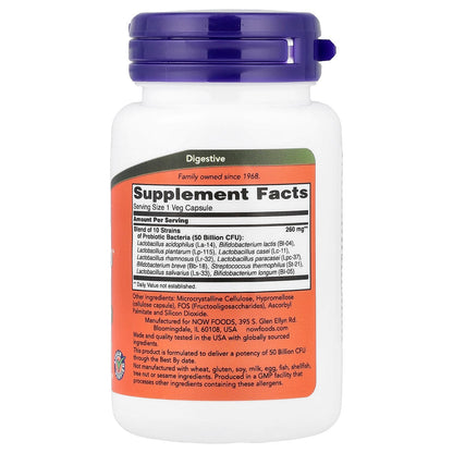 NOW Foods Probiotic-10, 50 Billion, 50 Veg Capsules - view 2