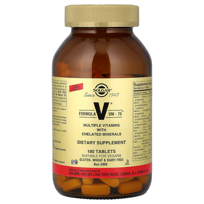 Solgar Formula V VM-75 Multiple Vitamins with Chelated Minerals, 180 Tablets