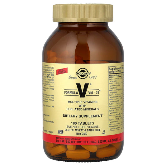 Solgar Formula V VM-75 Multiple Vitamins with Chelated Minerals, 180 Tablets