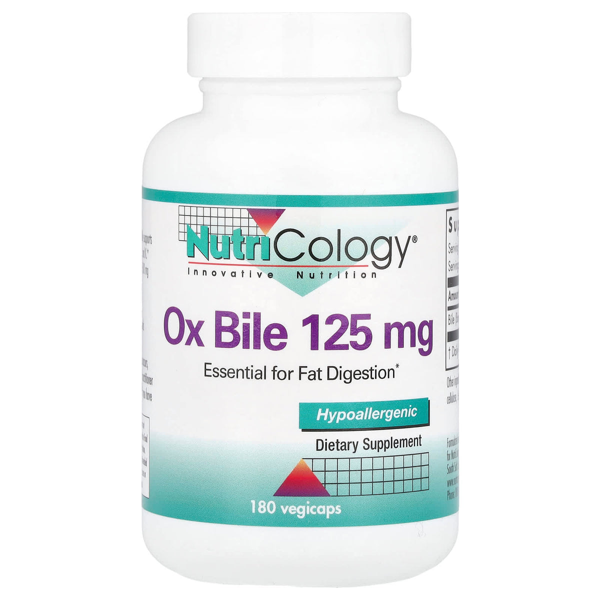 Nutricology Ox Bile, 125 mg, 180 Vegicaps
