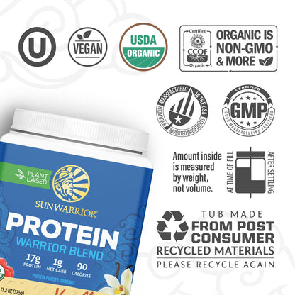 Sunwarrior Warrior Blend Protein, Vanilla, 375 g (13.2 oz) - view 3