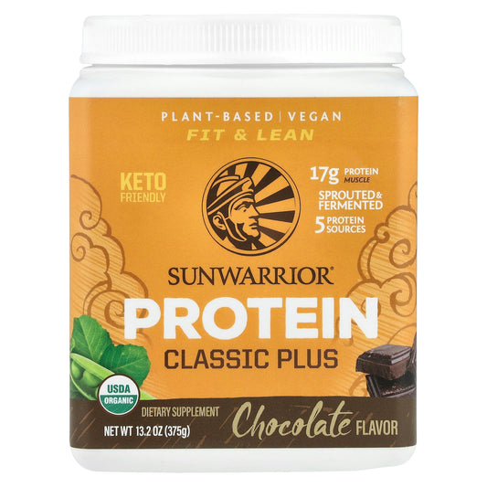 Sunwarrior Classic Plus Plant Protein, Chocolate, 375 g (13.2 oz)