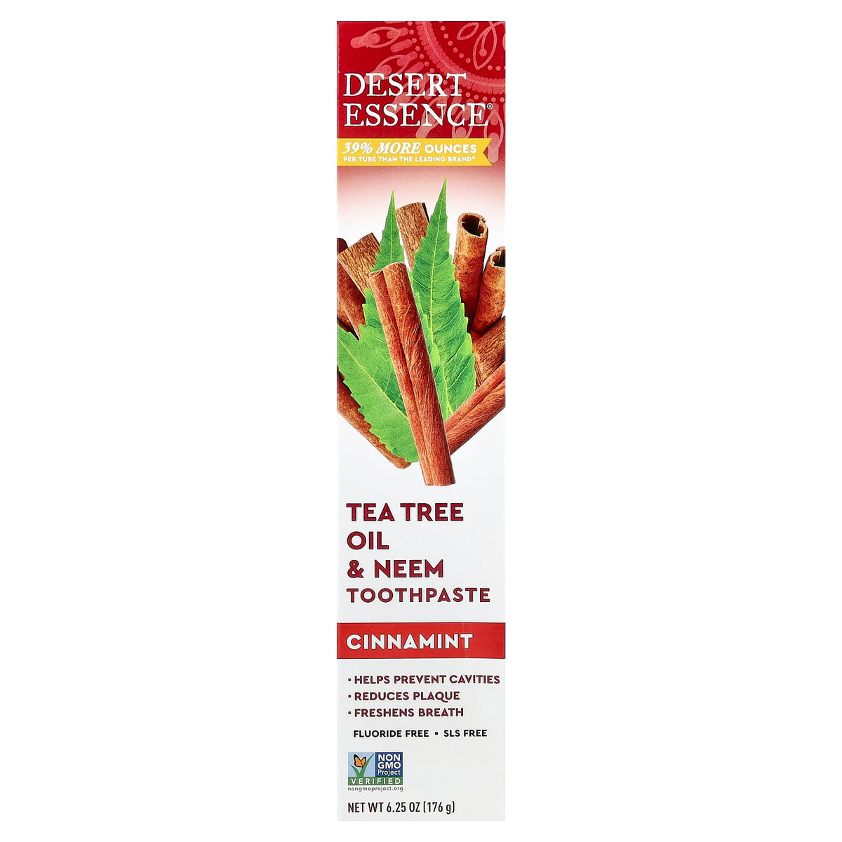 Desert Essence Tea Tree Oil & Neem Toothpaste, Cinnamint, 176 g - view 2