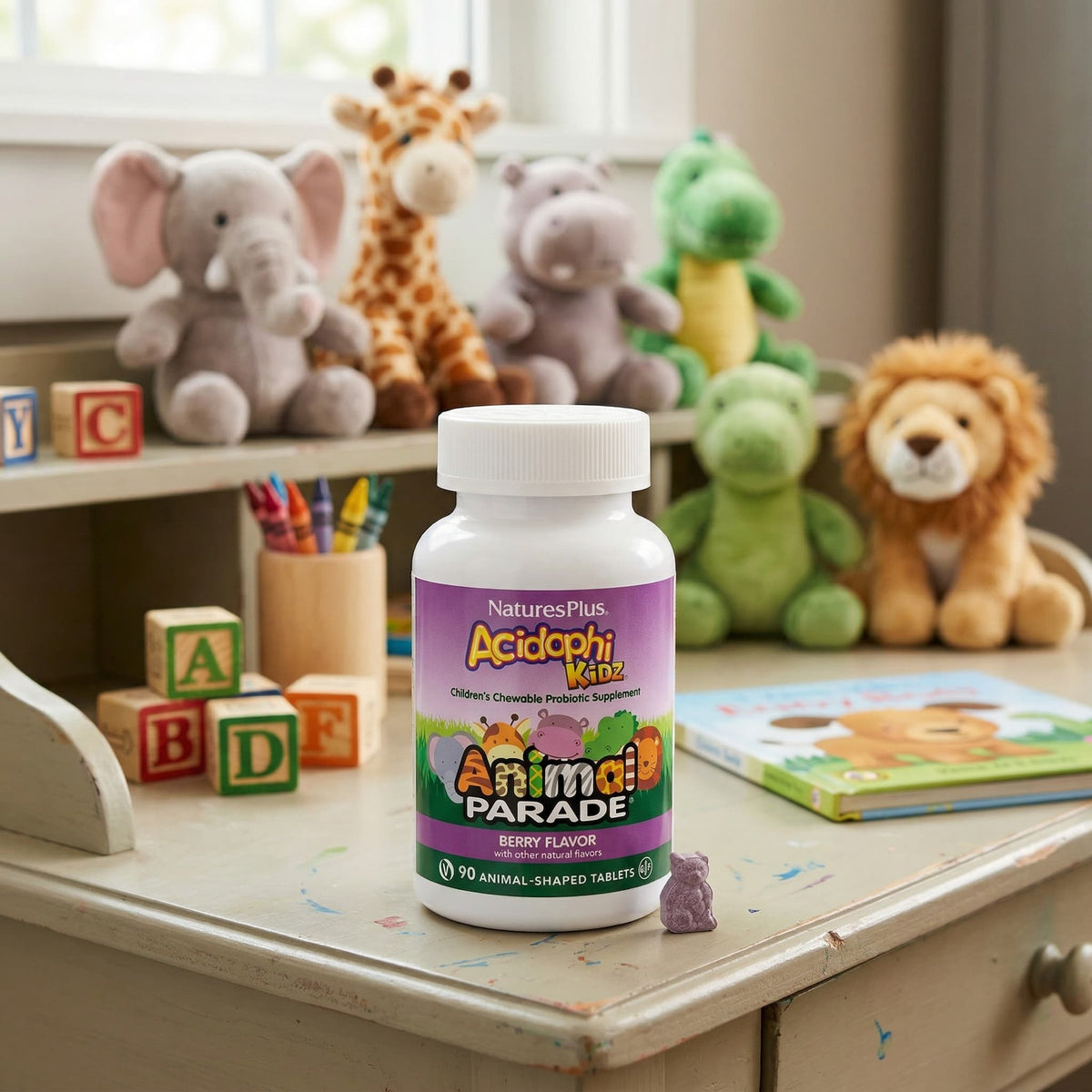 NaturesPlus Animal Parade AcidophiKidz Chewable Probiotic, Berry, 90 Tablets - view 3