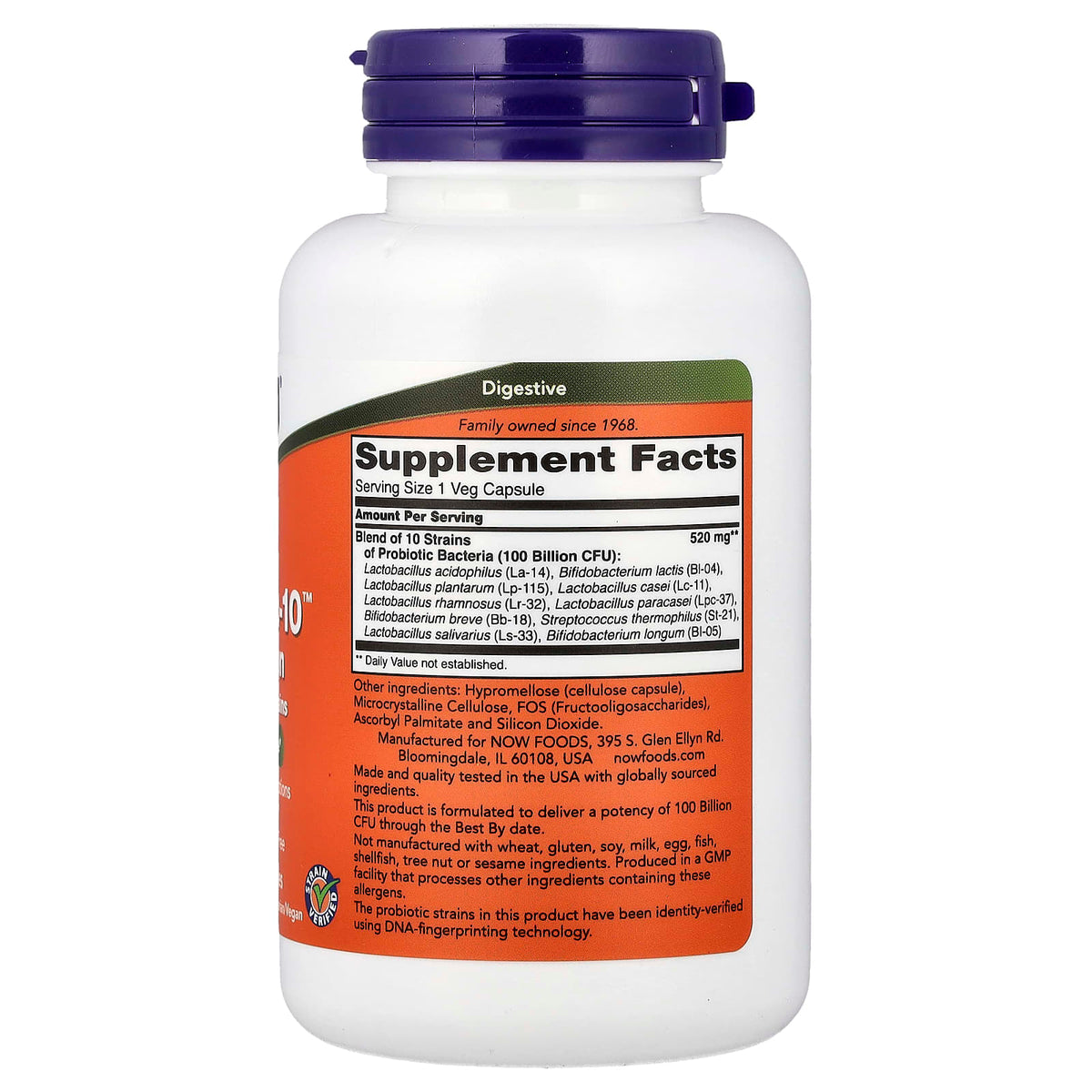 NOW Foods Probiotic-10 100 Billion, 60 Vegetable Capsules - view 2
