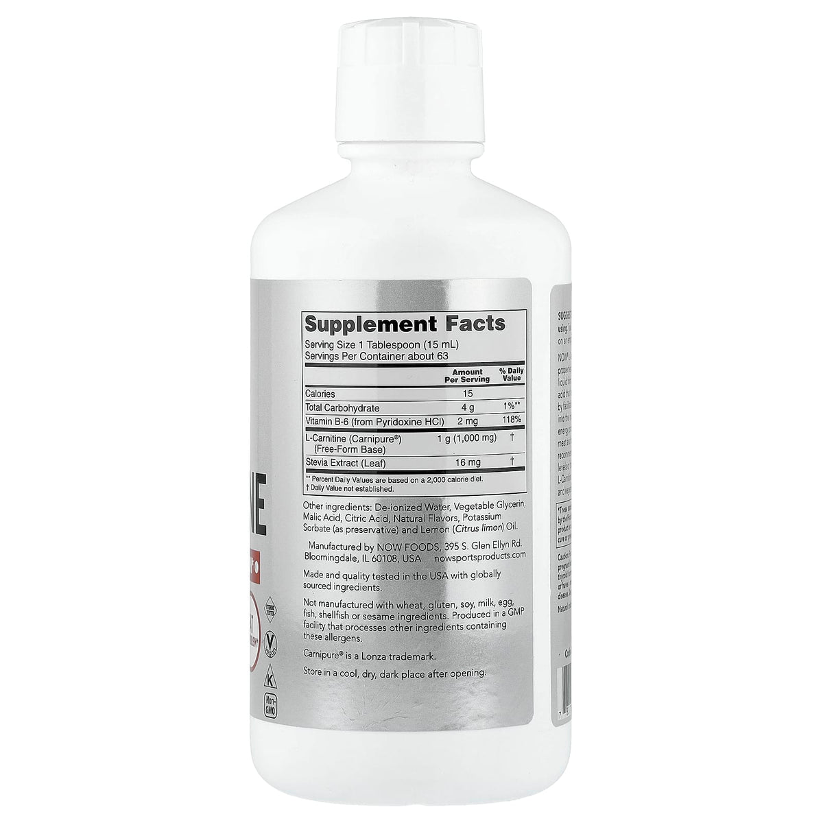 NOW Foods Sports Liquid L-Carnitine, Citrus, 946 ml (32 fl oz) — alternate product view