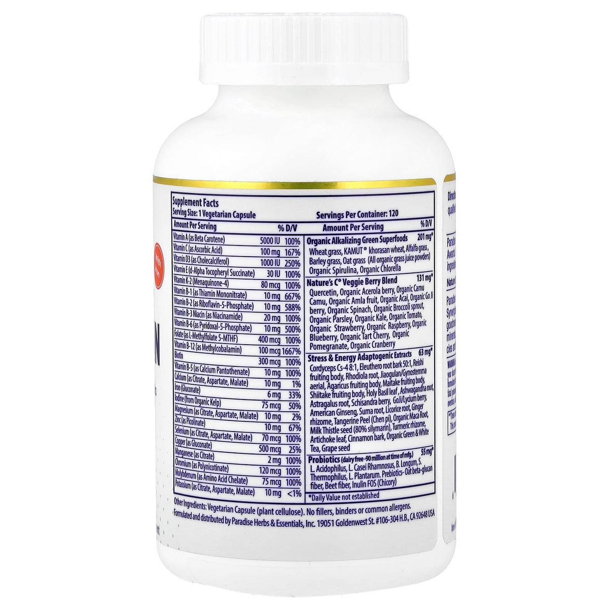 Paradise Herbs Earth's Blend One Daily Superfood Multi with Iron, 120 Capsules - view 2