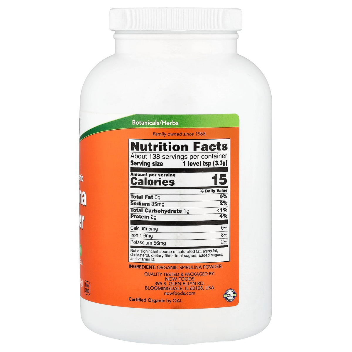 NOW Foods Certified Organic Spirulina Powder, 454 g (1 lb) - view 2