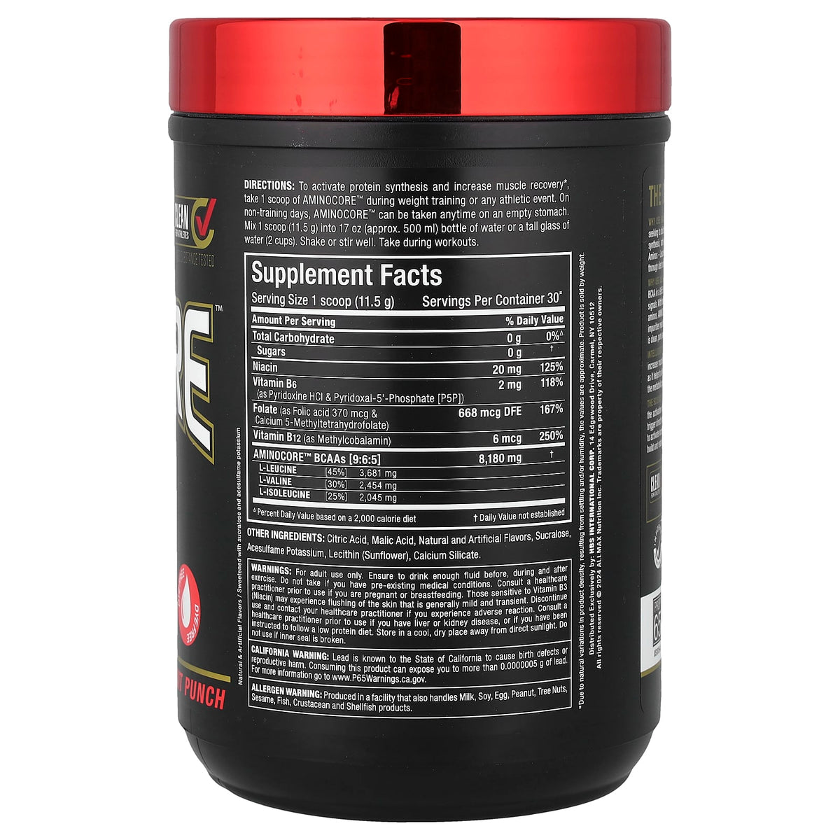 ALLMAX Aminocore BCAA Powder, Fruit Punch, 345 g (12.2 oz) — alternate product view