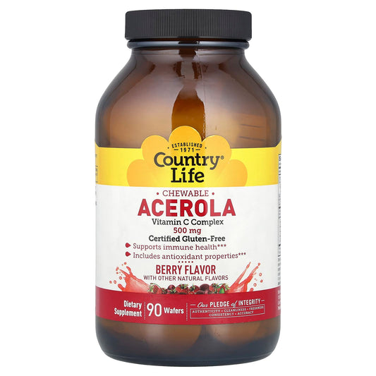 Country Life Chewable Acerola Vitamin C Complex, Berry, 500 mg, 90 Wafers