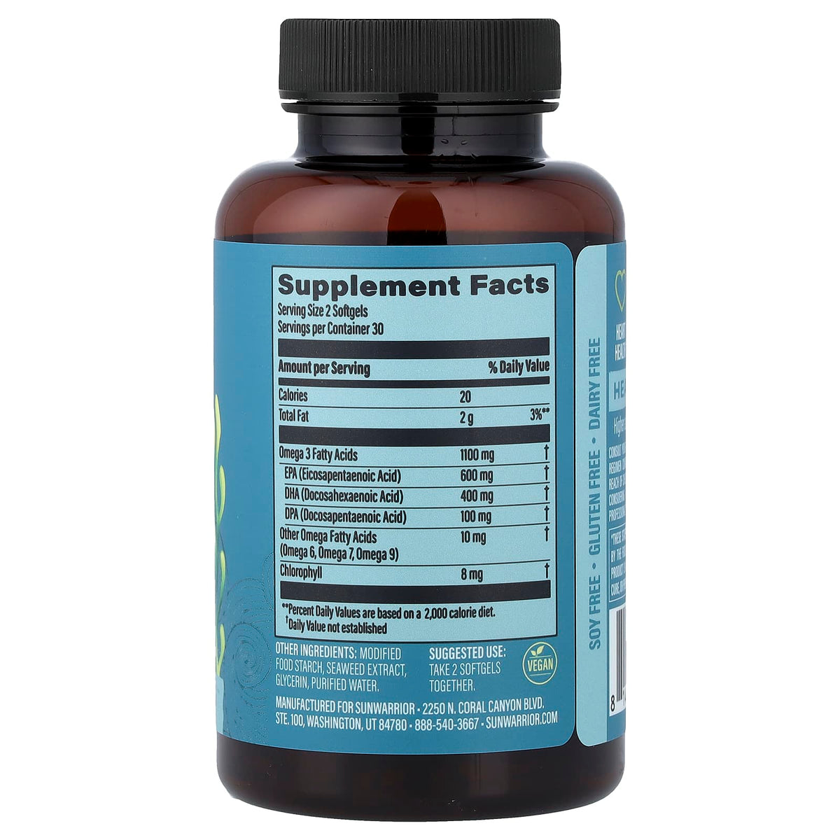 Sunwarrior Premium Omega-3 DHA/EPA + 6, 7, 9 with Chlorophyll, 60 Vegan Softgels - view 2