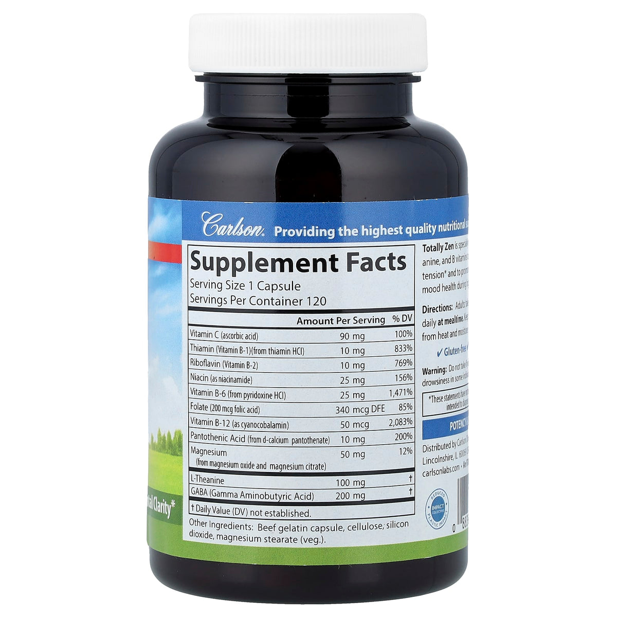 Carlson Totally Zen with GABA, L-Theanine and B Vitamins 120 Capsules — alternate product view