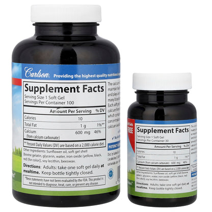Carlson Cal-600 Liquid Filled 600 mg Calcium, 100 + 30 Capsules - view 2