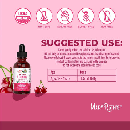 MaryRuth's Vegan B Complex Liquid Drops, Cherry, 30 ml (1 fl oz) - view 6