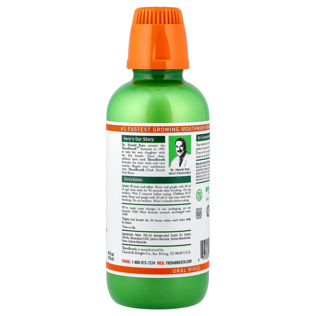 TheraBreath Fresh Breath Mouthwash, Mild Mint, 473 ml (16 fl oz) - view 2