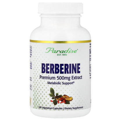 Paradise Herbs Berberine 500 mg, 180 Vegetarian Capsules