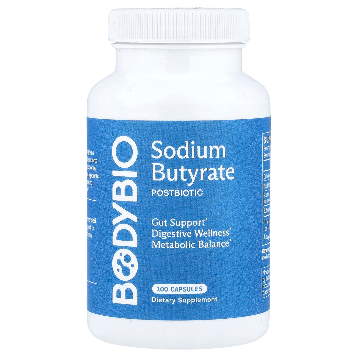 BodyBio Sodium Butyrate, 100 Capsules — product view
