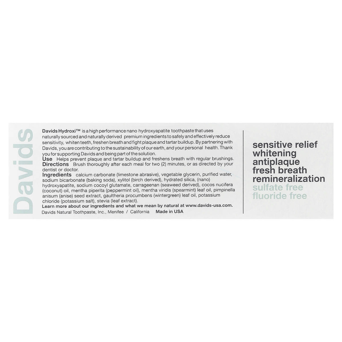 Davids Sensitive + Whitening Toothpaste, Natural Peppermint, 50 g - view 3