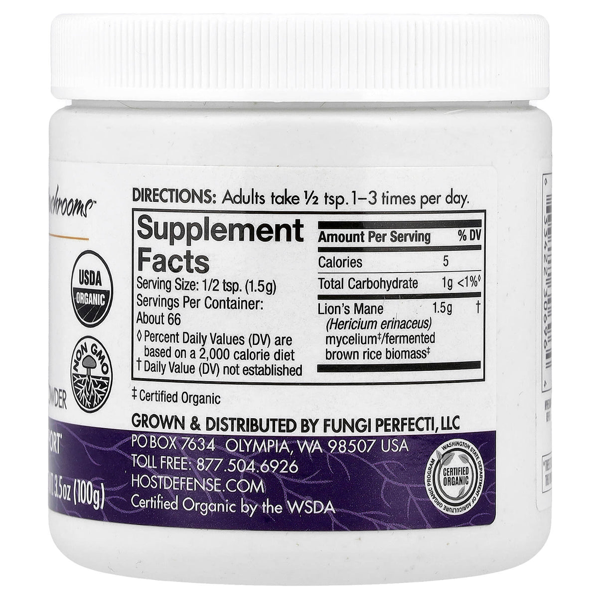 Host Defense Mushrooms Lion's Mane Mushroom Mycelium Powder 100 g (3.5 oz) - view 2