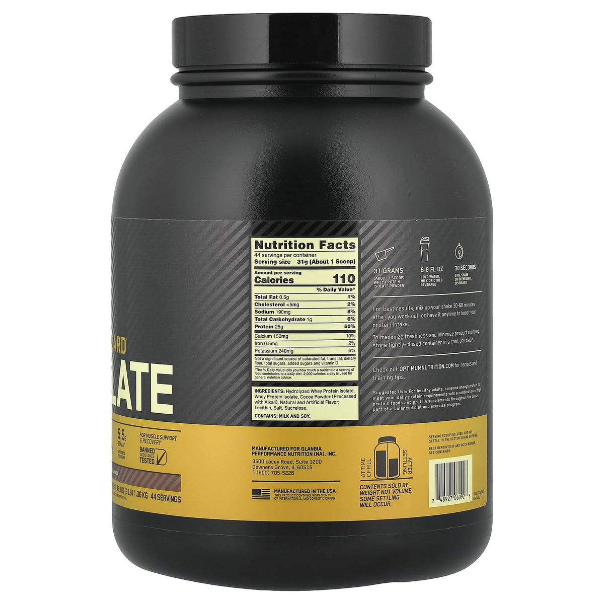 Optimum Nutrition Gold Standard 100% Isolate, Chocolate Bliss, 1.36 kg (3 lb) - view 2