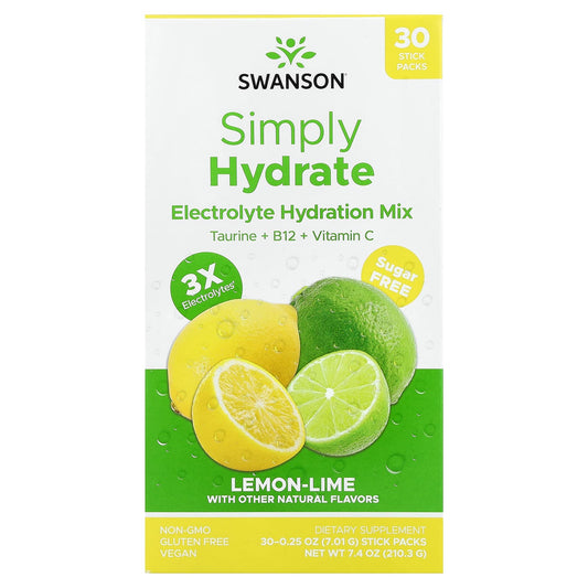 Swanson Vitamins Simply Hydrate Electrolyte Mix Lemon-Lime 30 Stick Packs
