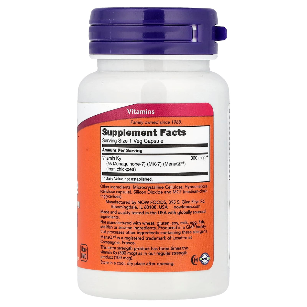 NOW Foods MK-7 Vitamin K-2, 300 mcg, 60 Veg Capsules — alternate product view
