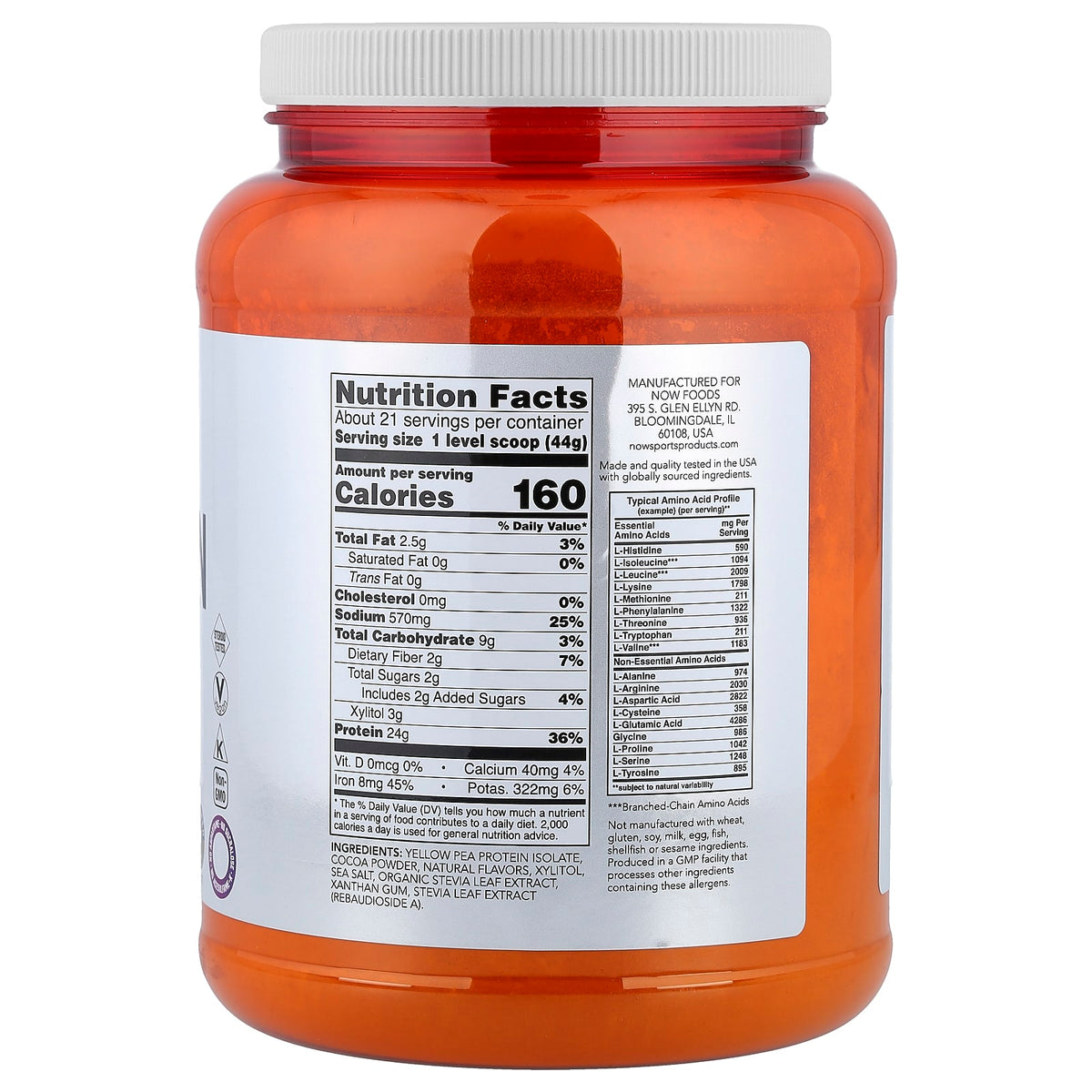 NOW Foods Sports Pea Protein Powder, Creamy Chocolate, 907 g (2 lb) - view 2