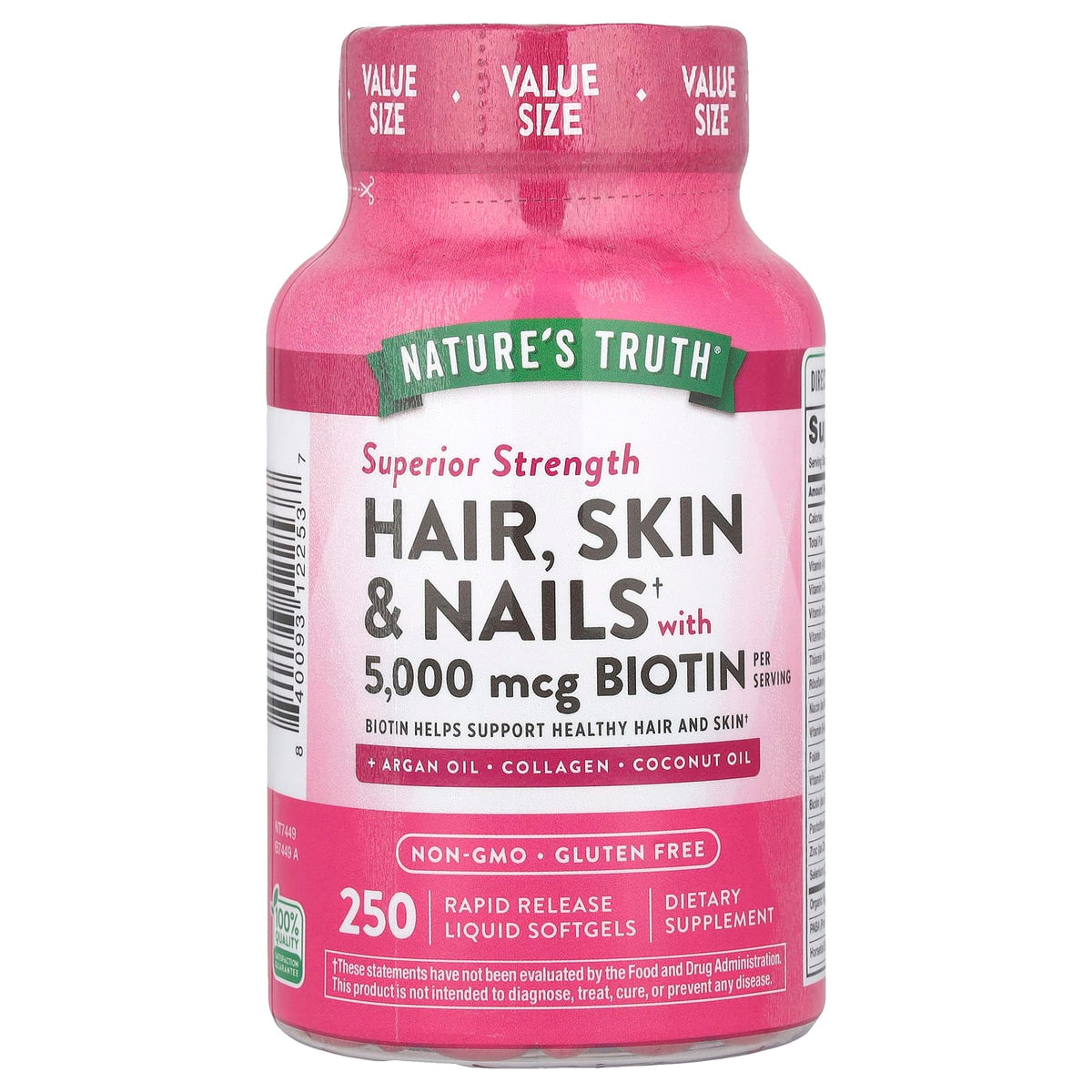 Nature's Truth Hair, Skin & Nails with Biotin, Superior Strength, 250 Softgels